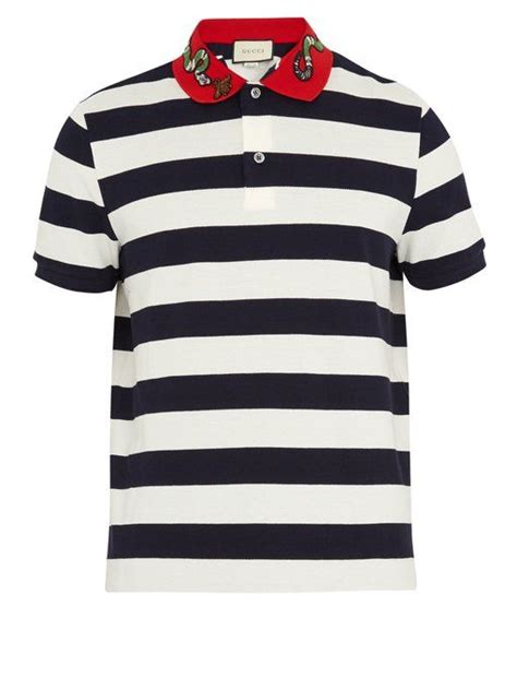 gucci snake shirt polo|Gucci navy striped polo shirt.